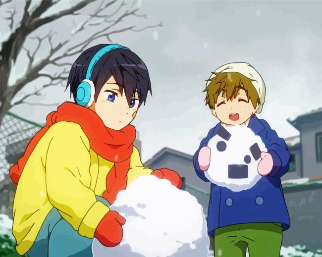 Anime Kids Snow Fight paint by number