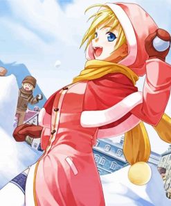 Anime Girl Snow Fight paint by number