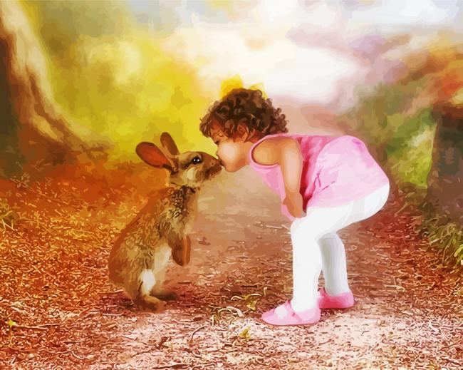 Baby Child Kissing Rabbit paint by number