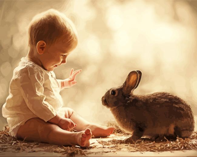 Baby Child With Rabbit paint by number