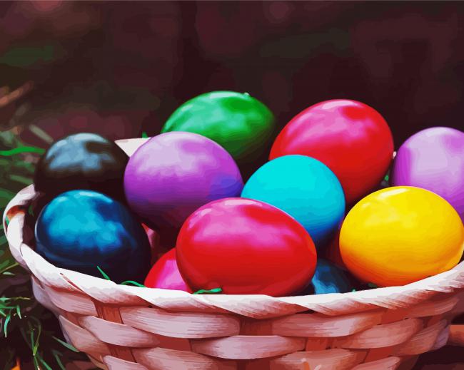 Basket Of Colorful Chicken Eggs paint by number