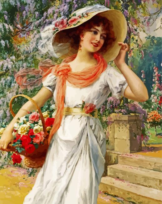Beautiful Lady With Flowers paint by number