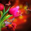 Beautiful Butterflies With Red Tulips paint by number
