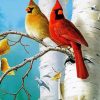 Birch Trees And Cute Birds paint by numbers