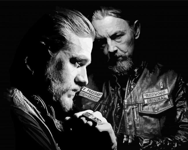 Black And White Jax And Chibs From SOA paint by number