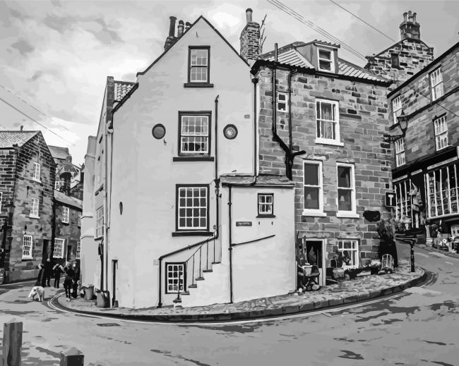 Black And White Robin Hoods Bay paint by number