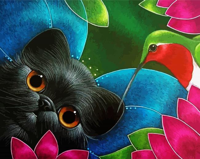 Black Cat And Hummingbird Art paint by numbers