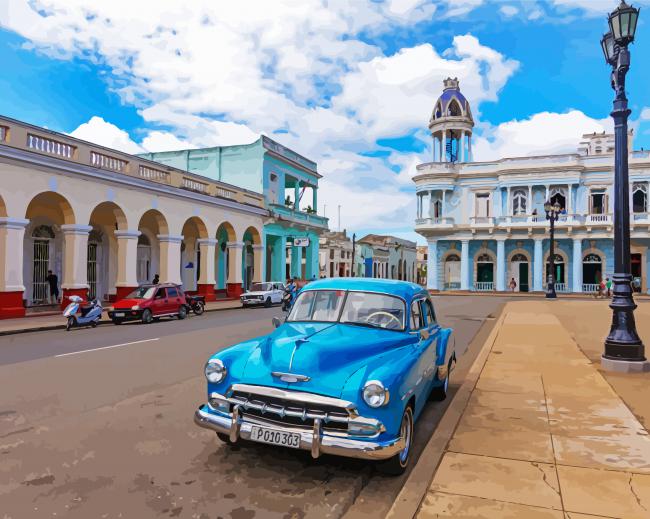 Blue Car In Cienfuegos paint by numbers