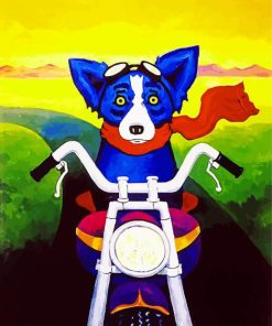 Blue Dog On Motorcycle paint by numbers
