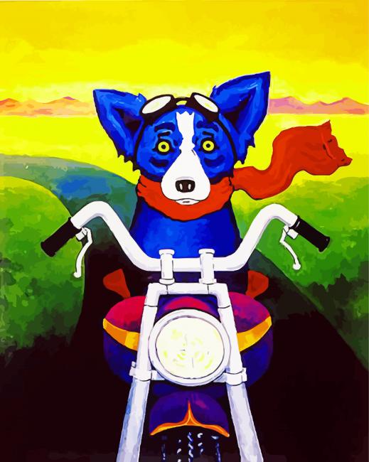 Blue Dog On Motorcycle paint by numbers