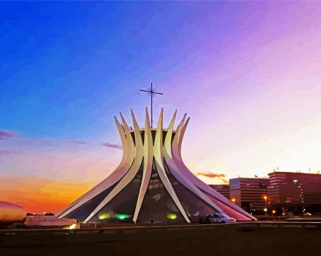Brasilia Cathedral Building By Niemeyer paint by number