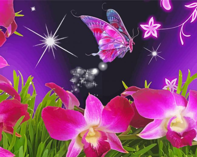 Magical Butterfly With Tulips paint by numbers