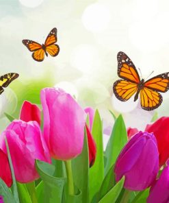 Butterfly With Tulips Plant paint by numbers