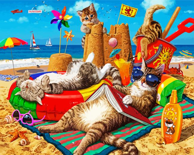 Cats On Beach Art paint by numbers