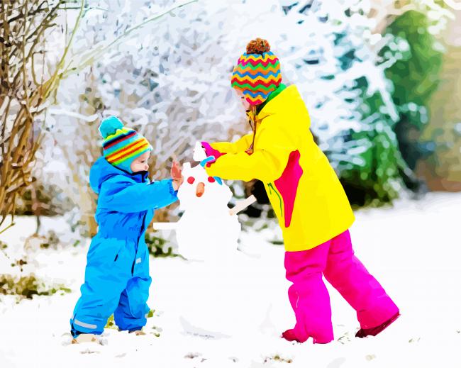 Children In Snow paint by number