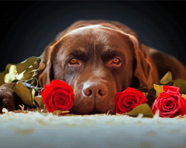 Chocolate Labrador And Roses paint by numbers