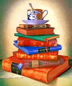 Coffee Cup On Vintage Books paint by numbers