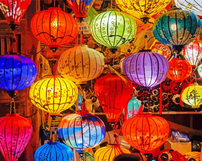 Colorful Vietnamese Lanterns paint by number