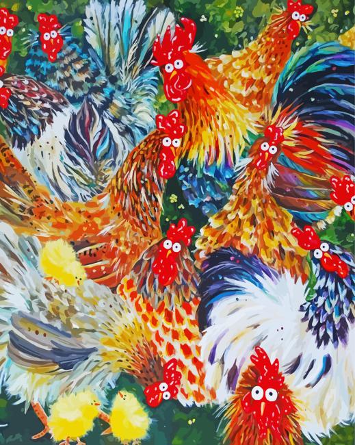 Cute Colorful Chikens Art paint by numbers