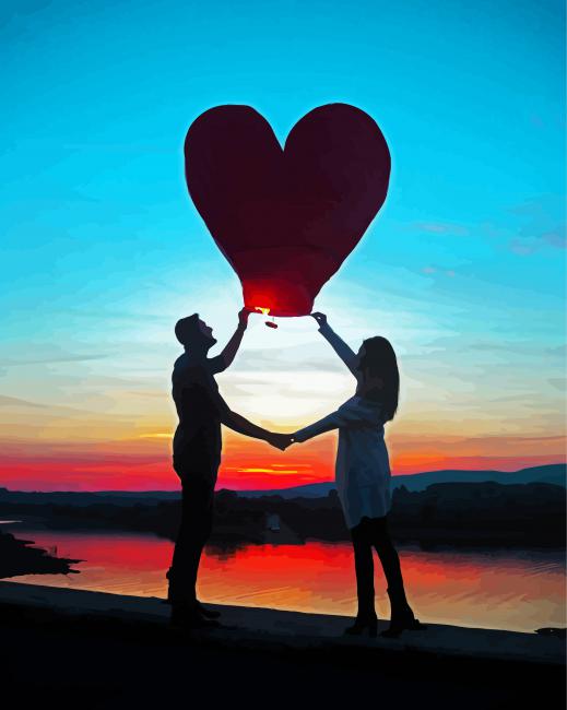 Couple Holding Big Heart paint by number