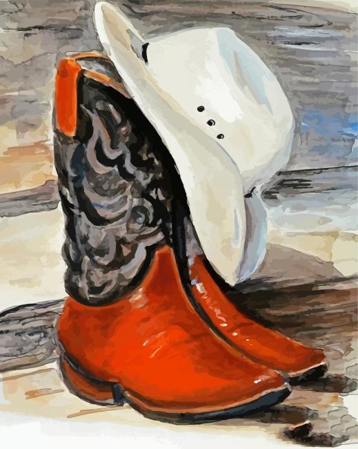 Cowboy Boots And Hat Art paint by numbers