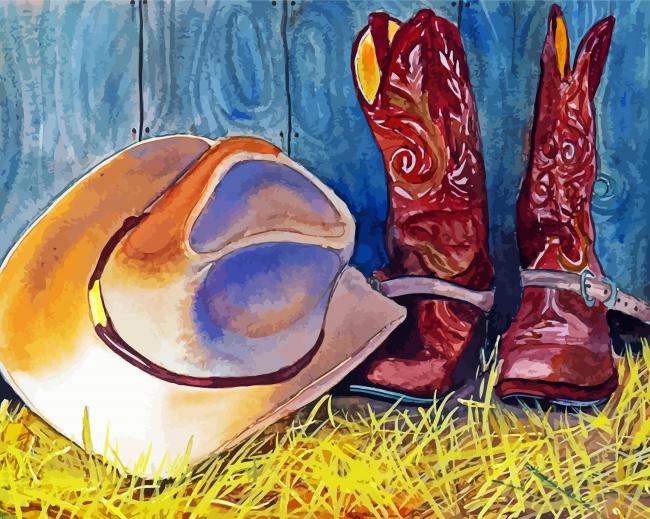 Cowboy Boots And Hat paint by numbers