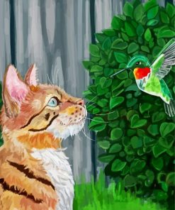 Cute Cat And Hummingbird paint by numbers