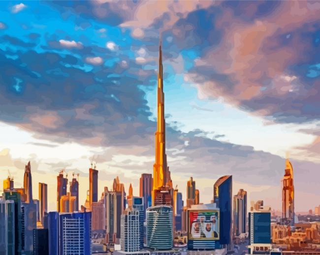 Dubai Skyline UAE Buildings paint by numbers