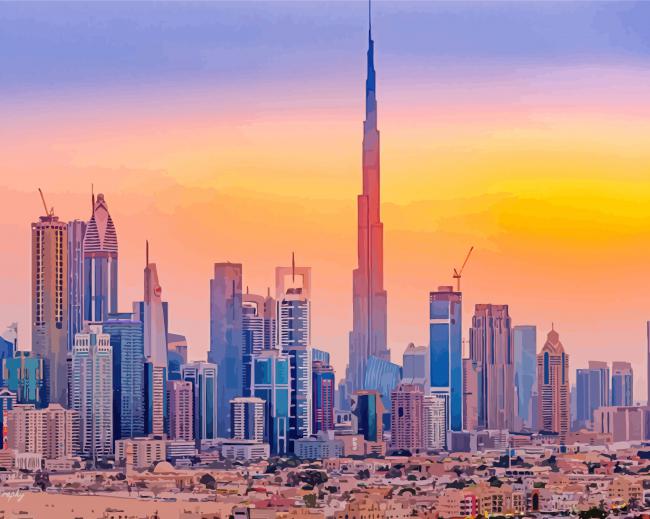 Dubai Skyline Buildings paint by numbers