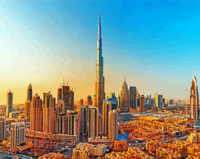 Dubai Burj Khalifa Skyline paint by number