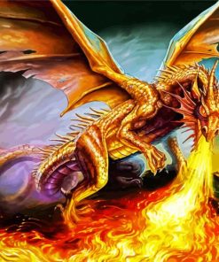 Fantasy Dragon Breathing Fire paint by number