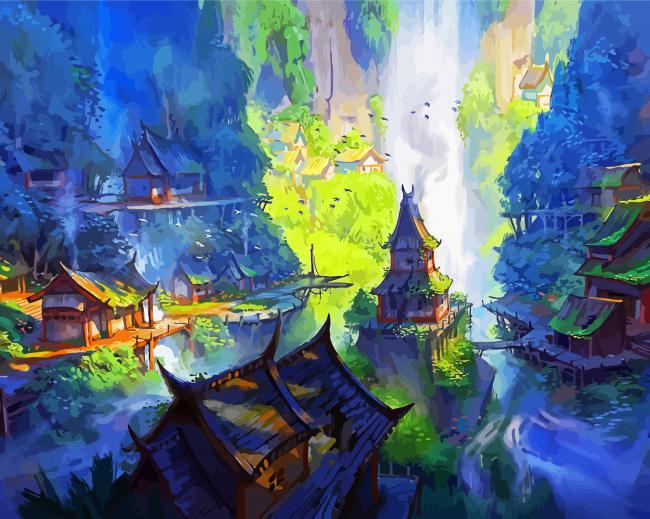 Fantasy Village paint by numbers
