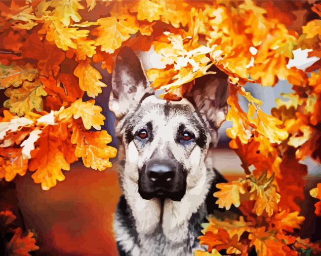 German Shepherd Autumn Background Dog paint by numbers