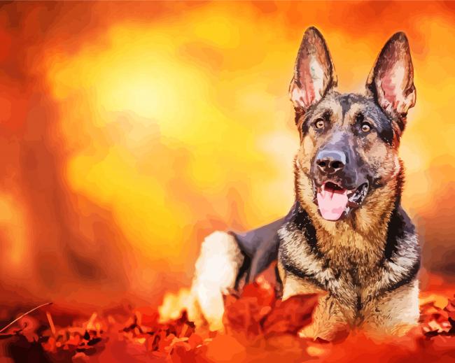 German Shepherd Autumn Background paint by numbers
