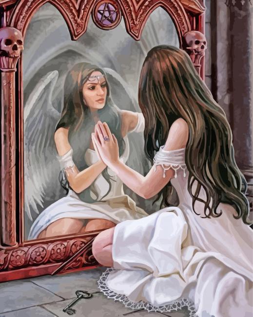 Girl In Front Of Mirror By Anne Stokes paint by number