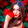 Gorgeous Woman With Red Flower paint by numbers