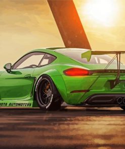 Green Porsche Cayman Car paint by number