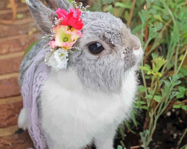 Grey Rabbit With Flower Wreath paint by numbers