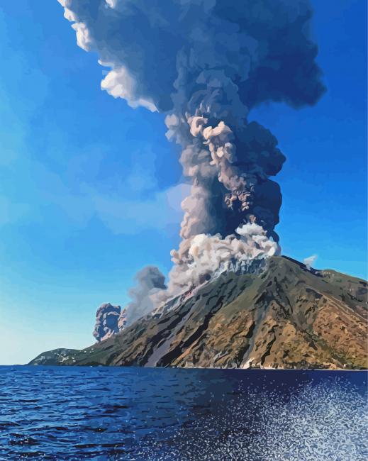 Krakatoa Volcano Smoke paint by numbers