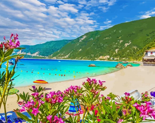 Lefkada Beach Greece paint by number