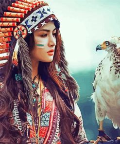 Native Lady With Indian Head Dress paint by numbers