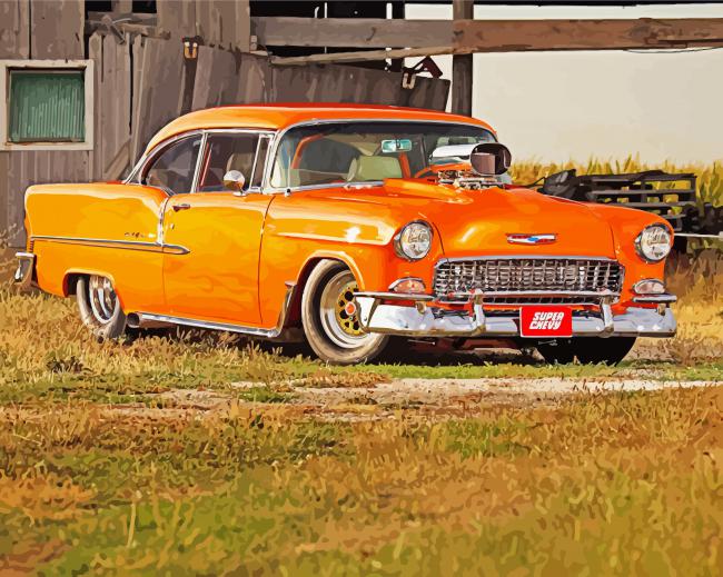 Orange 1955 Chevy Car paint by number