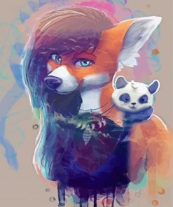 Panda And Fox Art paint by number