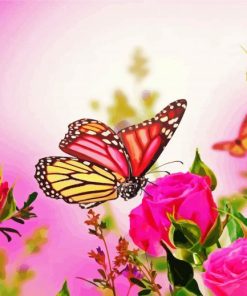 Pink Roses And Butterfly paint by number
