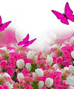 Pink Tulips And Butterflies paint by number