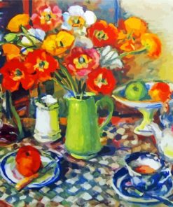 Poppies And Checked Cloth Olley Art paint by numbers