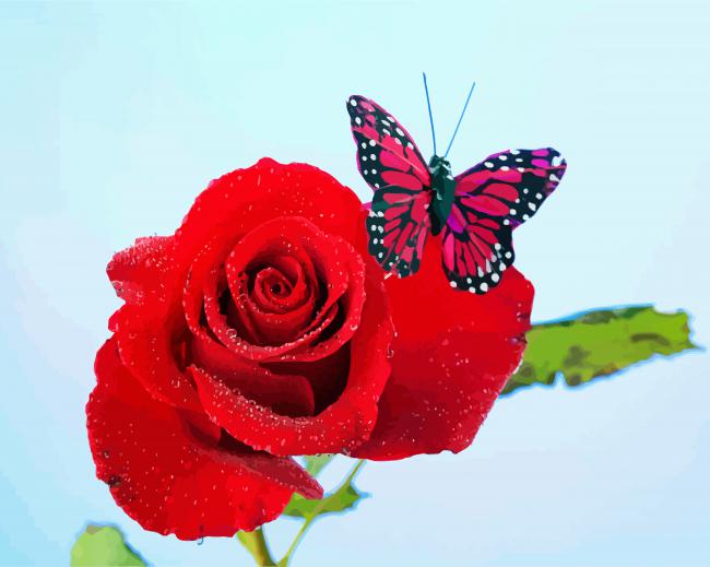 Red Rose And Butterfly paint by number