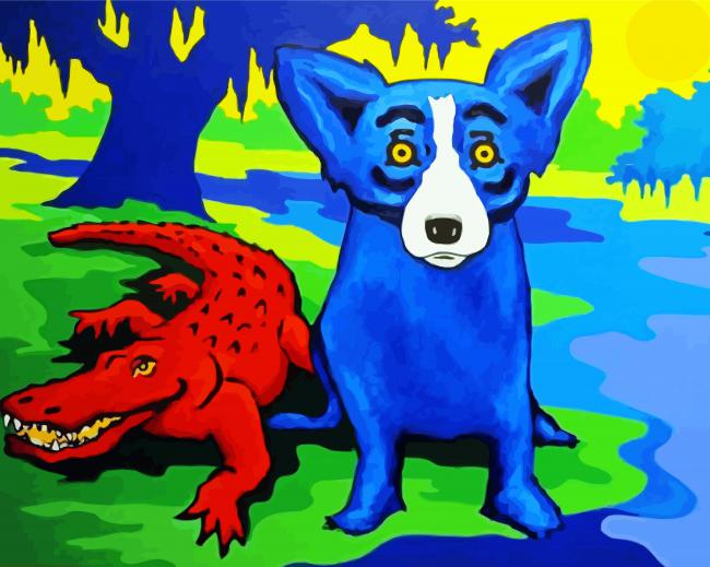Red Crocodile And Blue Dog paint by numbers
