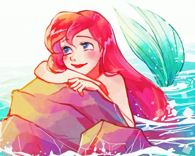 Red Hair Ariel Mermaid In Water paint by number