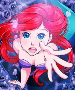 Red Hair Mermaid In Water paint by number